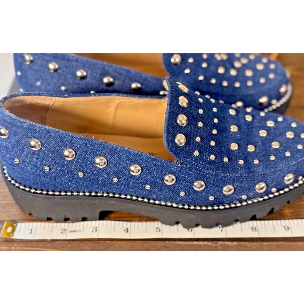 Jon Josef Denim Studded Loafer with Lug Soles- Romantic Punk Made In Spain 7/37 - Picture 2 of 6